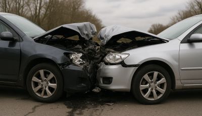 K&eacute;t aut&oacute; &uuml;tk&ouml;z&ouml;tt Mezők&ouml;vesdn&eacute;l